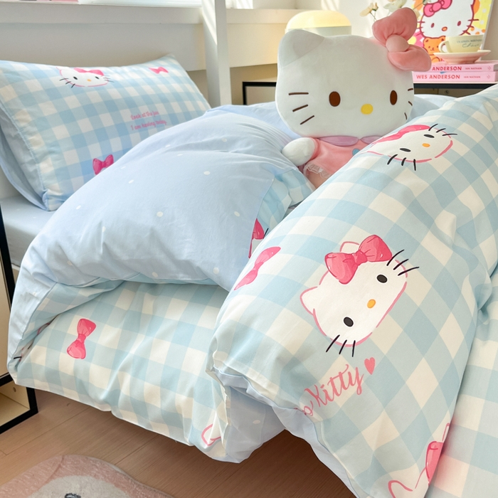 91家纺网 家纺一手货源 找家纺 暮思家居 2025新款三丽鸥授权全棉少女印花系列学生宿舍三件套四件套 乖巧KT