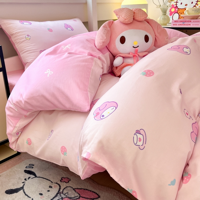 91家纺网 家纺一手货源 找家纺 暮思家居 2025新款三丽鸥授权全棉少女印花系列学生宿舍三件套四件套 可可美乐蒂