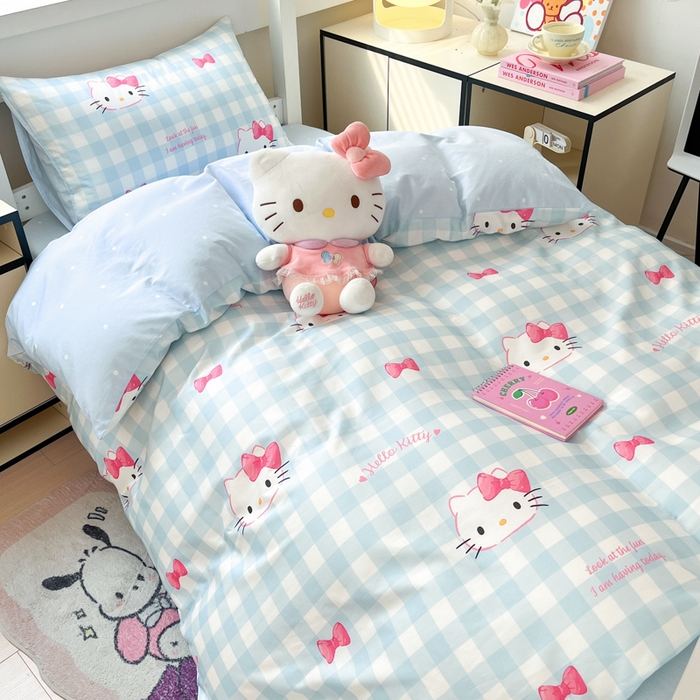 91家纺网 家纺一手货源 找家纺 暮思家居 2025新款三丽鸥授权全棉少女印花系列学生宿舍三件套四件套 乖巧KT