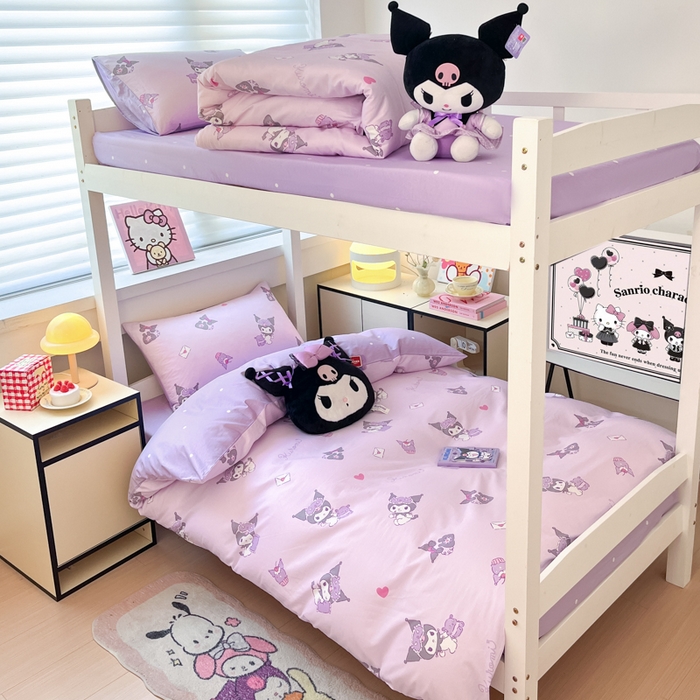 91家纺网 家纺一手货源 找家纺 暮思家居 2025新款三丽鸥授权全棉少女印花系列学生宿舍三件套四件套 库洛米宝贝