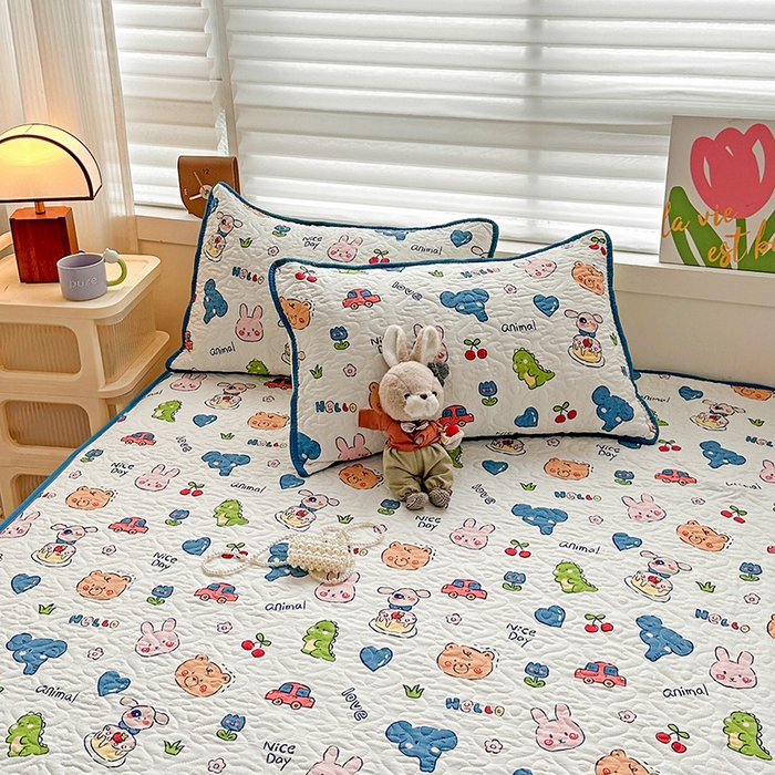 91家纺网 家纺一手货源 找家纺 悦织湾家纺 2025新款小清新印花四季通用床笠非全棉学生宿舍床笠二三件套 狂欢派对