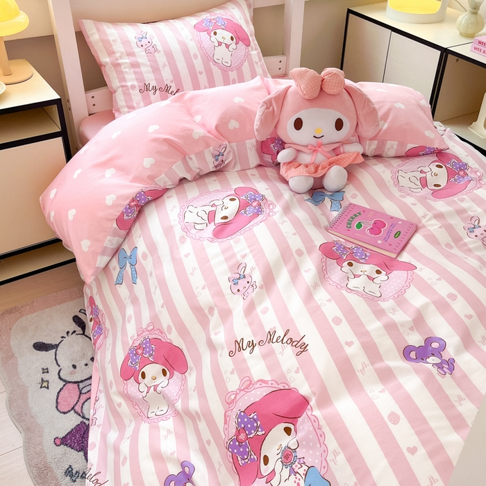 91家纺网 家纺一手货源 找家纺 暮思家居 2025新款三丽鸥授权全棉少女印花系列学生宿舍三件套四件套 甜心美乐蒂