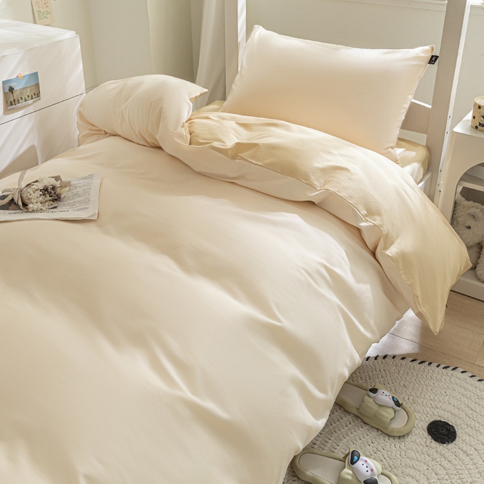 91家纺网 家纺一手货源 找家纺 涵宸家纺 2025新款全棉拼色纯色宿舍套件-米兰 米兰（香槟金+驼色）