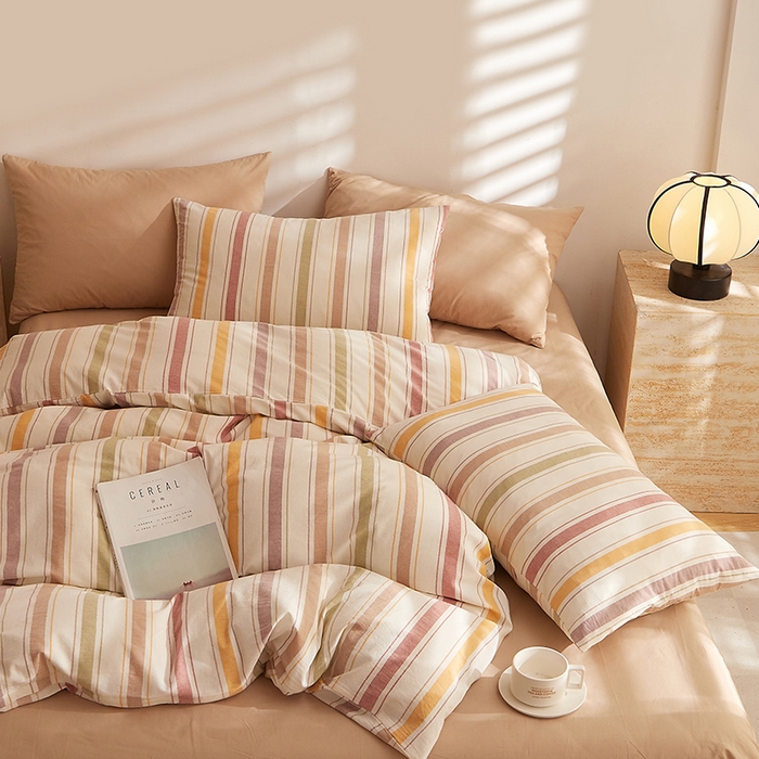 91家纺网 家纺一手货源 找家纺 DoDo 兜兜 2025新款全棉纯棉水洗棉四件套【可定做尺寸】 里威-深咖