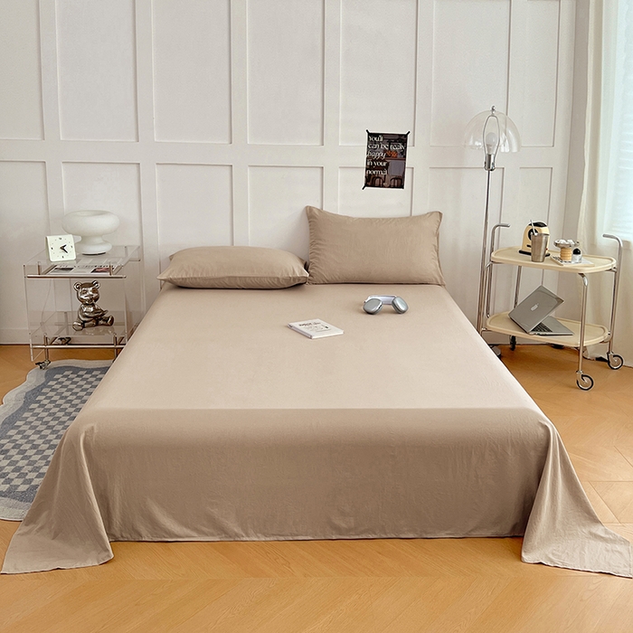 91家纺网 家纺一手货源 找家纺 卡迪熊家纺2025新款水洗m床单 卡其