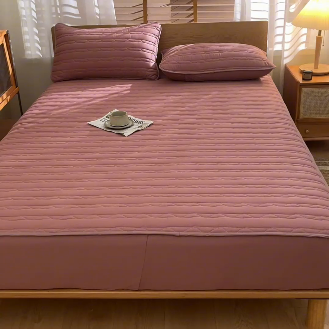 91家纺网 家纺一手货源 找家纺 雪云美2025新款全棉夹棉床笠斜纹A类纯棉床罩可定制尺寸 条纹- 棕红