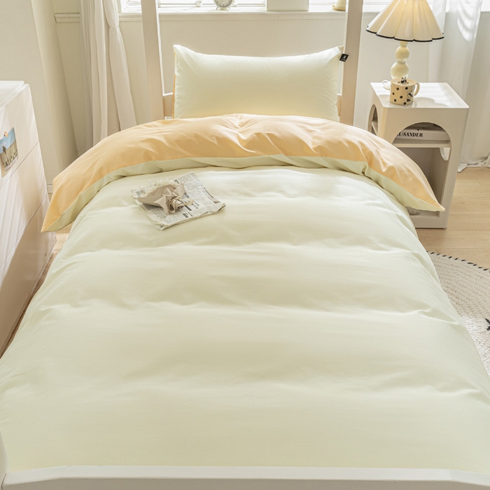 91家纺网 家纺一手货源 找家纺 涵宸家纺 2025新款全棉拼色纯色宿舍套件-米兰 米兰（奶白+浅黄）