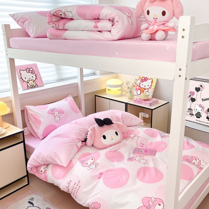 91家纺网 家纺一手货源 找家纺 暮思家居 2025新款三丽鸥授权全棉少女印花系列学生宿舍三件套四件套 圈圈美乐蒂