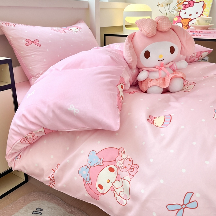 91家纺网 家纺一手货源 找家纺 暮思家居 2025新款三丽鸥授权全棉少女印花系列学生宿舍三件套四件套 蝴蝶结美乐蒂