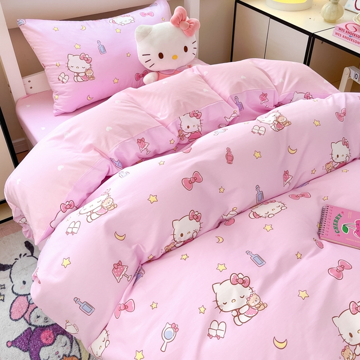 91家纺网 家纺一手货源 找家纺 暮思家居 2025新款三丽鸥授权全棉少女印花系列学生宿舍三件套四件套 美美凯蒂