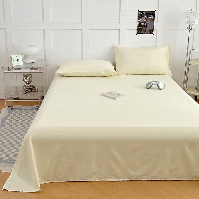 91家纺网 家纺一手货源 找家纺 卡迪熊家纺2025新款水洗m床单 奶黄