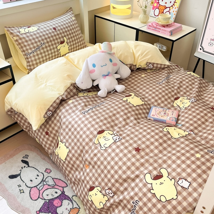 91家纺网 家纺一手货源 找家纺 暮思家居 2025新款三丽鸥授权全棉少女印花系列学生宿舍三件套四件套 可可布丁狗