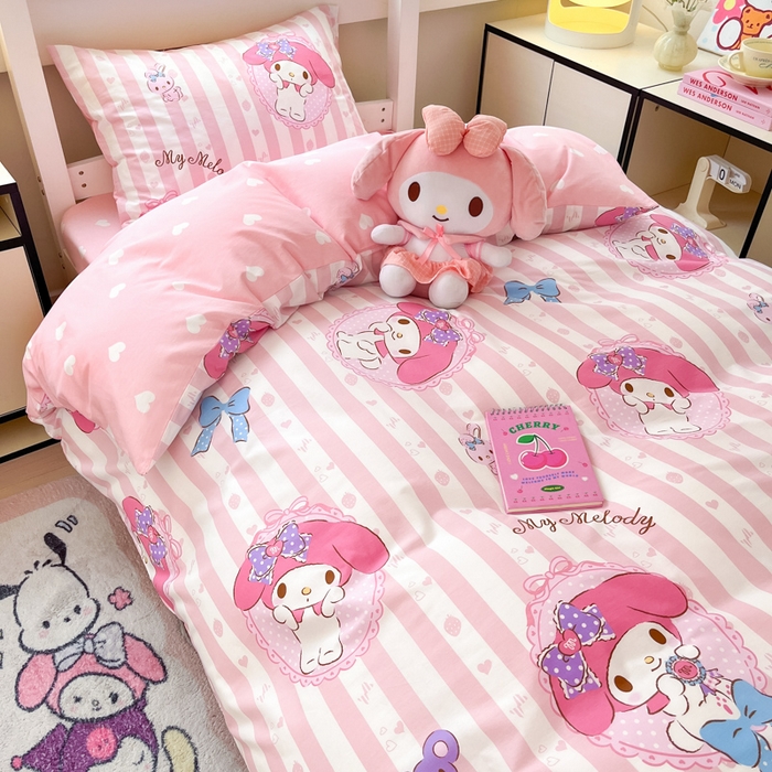 91家纺网 家纺一手货源 找家纺 暮思家居 2025新款三丽鸥授权全棉少女印花系列学生宿舍三件套四件套 甜心美乐蒂