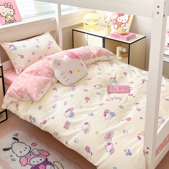 91家纺网 家纺一手货源 找家纺 暮思家居 2025新款三丽鸥授权全棉少女印花系列学生宿舍三件套四件套 甜筒凯蒂