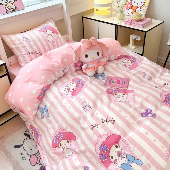 91家纺网 家纺一手货源 找家纺 暮思家居 2025新款三丽鸥授权全棉少女印花系列学生宿舍三件套四件套 甜心美乐蒂