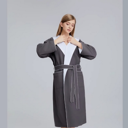 91家纺网 家纺一手货源 找家纺 澜昕  酒店桃皮绒双层连帽浴袍四季通用男女同款 可定制 深灰色