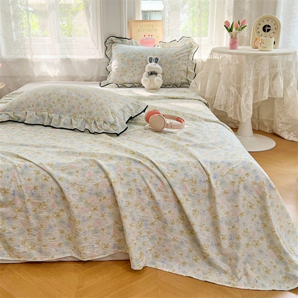 91家纺网 家纺一手货源 找家纺 （总）圣比熊 2025新款皱皱双层纱印花床单