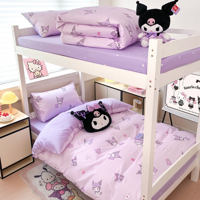 91家纺网 家纺一手货源 找家纺 暮思家居 2025新款三丽鸥授权全棉少女印花系列学生宿舍三件套四件套 库洛米宝贝