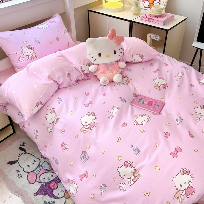 91家纺网 家纺一手货源 找家纺 暮思家居 2025新款三丽鸥授权全棉少女印花系列学生宿舍三件套四件套 美美凯蒂