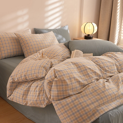 DoDo 兜兜 2025新款全棉纯棉水洗棉四件套【可定做尺寸】 麦田-灰蓝