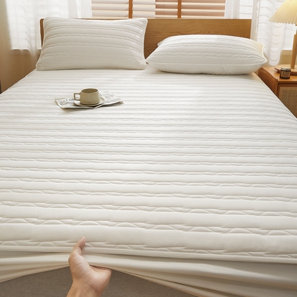 91家纺网 家纺一手货源 找家纺 雪云美2025新款全棉夹棉床笠斜纹A类纯棉床罩可定制尺寸 条纹 -白色