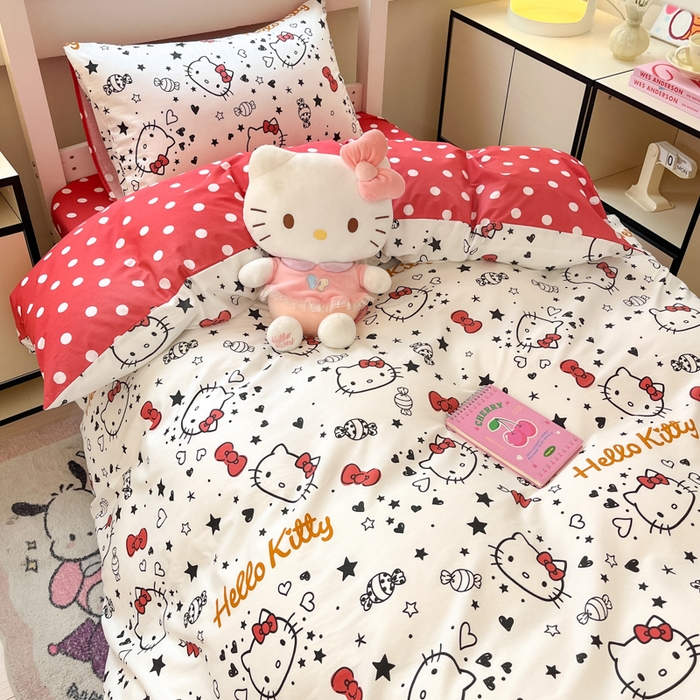 91家纺网 家纺一手货源 找家纺 暮思家居 2025新款三丽鸥授权全棉少女印花系列学生宿舍三件套四件套 糖果KT