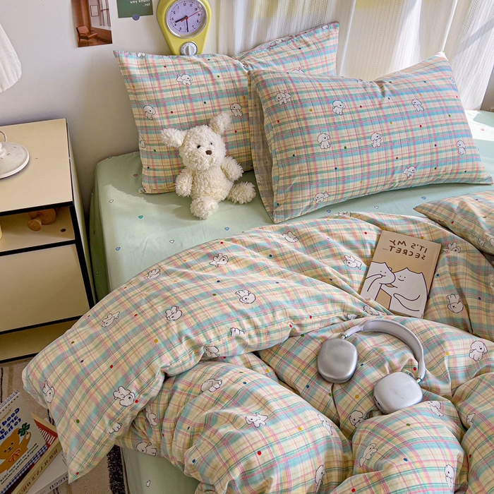 91家纺网 家纺一手货源 找家纺 耀悦家纺 2025新款13070全棉印花四件套 摩登线描小狗