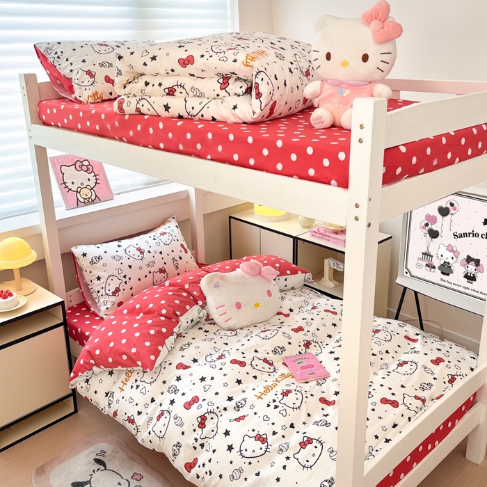 91家纺网 家纺一手货源 找家纺 暮思家居 2025新款三丽鸥授权全棉少女印花系列学生宿舍三件套四件套 糖果KT