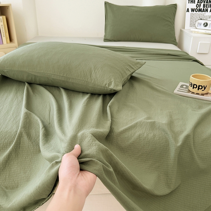 91家纺网 家纺一手货源 找家纺 卡迪熊家纺2025新款木m双层纱床单 抹茶绿