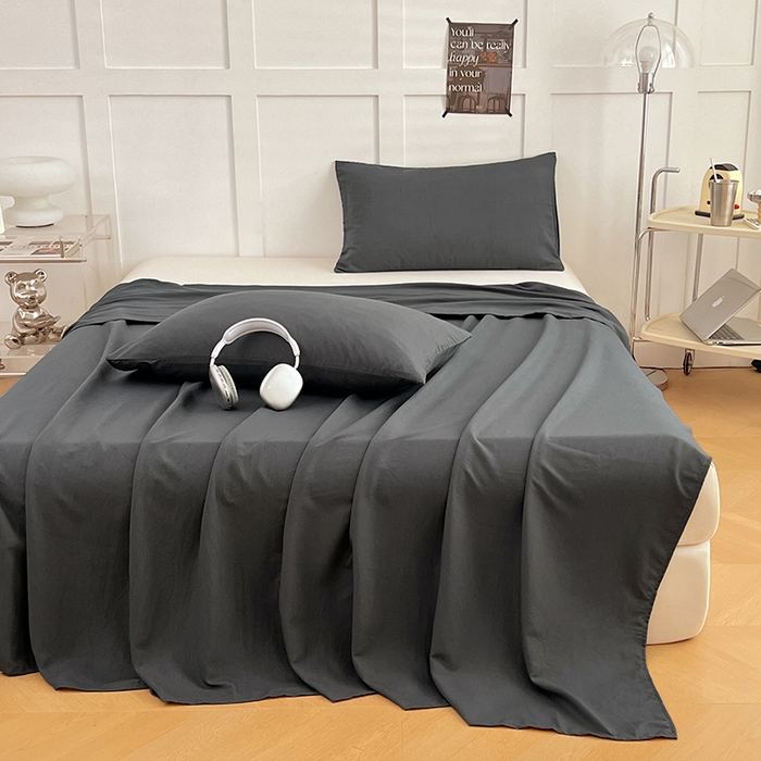 91家纺网 家纺一手货源 找家纺 卡迪熊家纺2025新款水洗m床单 绅士灰