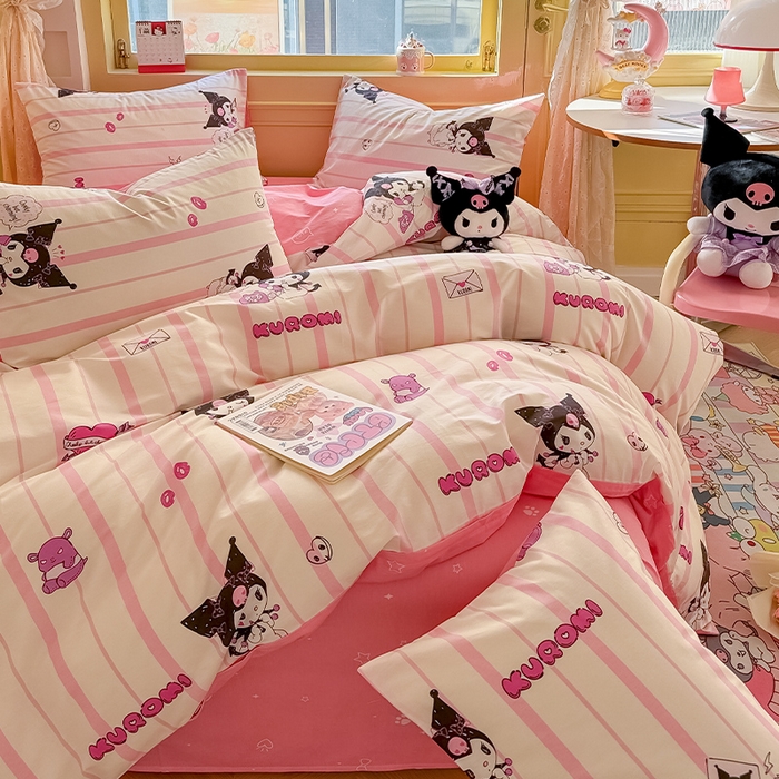 91家纺网 家纺一手货源 找家纺 蓝邻家纺 2025年新款三丽鸥正版授权全棉印花四件套系列-大床图 米酷-粉