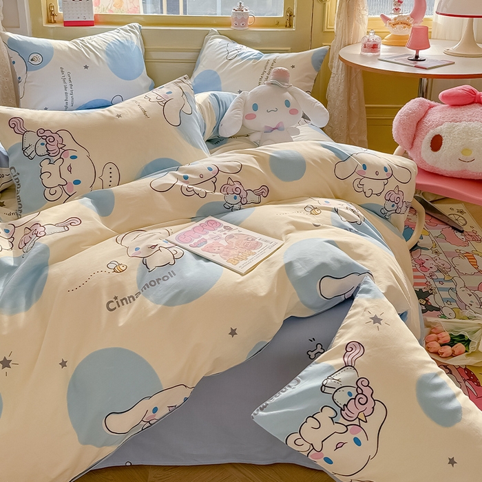 91家纺网 家纺一手货源 找家纺 蓝邻家纺 2025年新款三丽鸥正版授权全棉印花四件套系列-大床图 玉桂狗