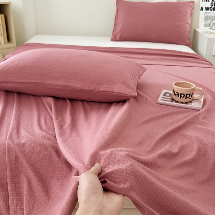 91家纺网 家纺一手货源 找家纺 卡迪熊家纺2025新款木m双层纱床单 珊瑚红