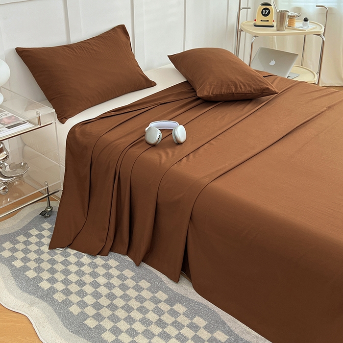 91家纺网 家纺一手货源 找家纺 卡迪熊家纺2025新款水洗m床单 咖啡