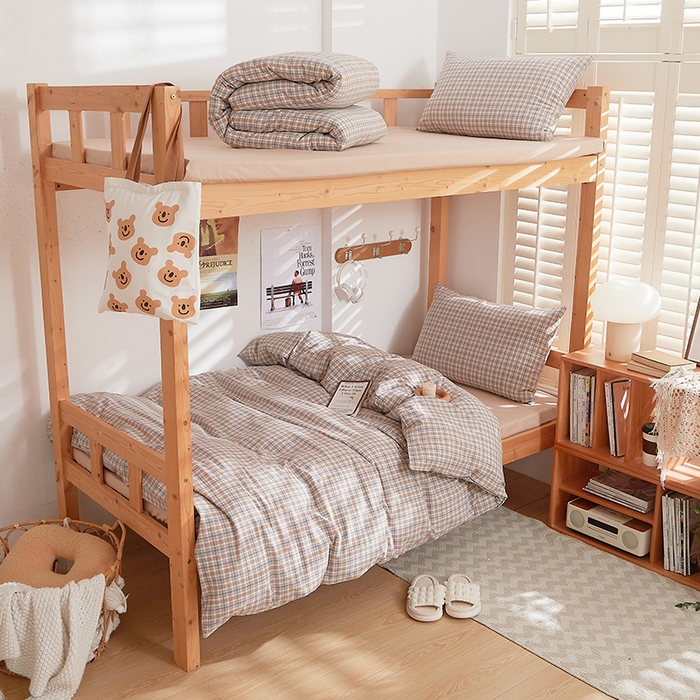 91家纺网 家纺一手货源 找家纺 DoDo 兜兜 2025新款全棉纯棉水洗棉学生三件套【可定做尺寸】    麦田-咖