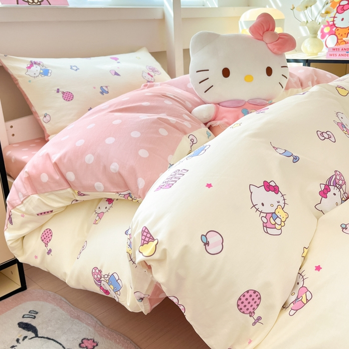 91家纺网 家纺一手货源 找家纺 暮思家居 2025新款三丽鸥授权全棉少女印花系列学生宿舍三件套四件套 甜筒凯蒂