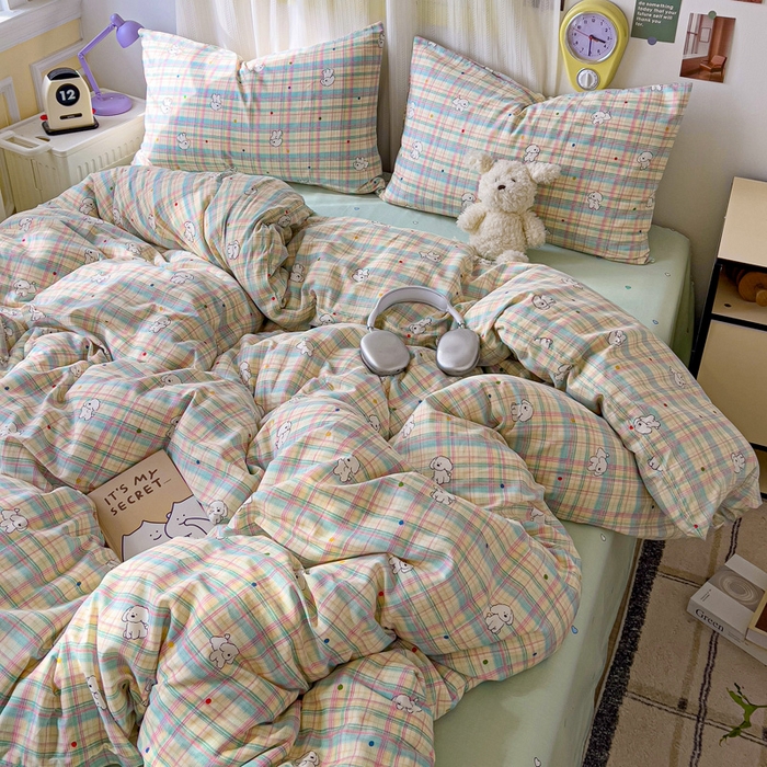 91家纺网 家纺一手货源 找家纺 耀悦家纺 2025新款13070全棉印花四件套 摩登线描小狗