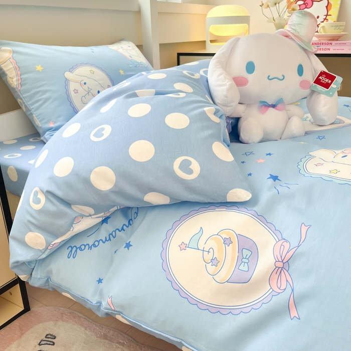 91家纺网 家纺一手货源 找家纺 暮思家居 2025新款三丽鸥授权全棉少女印花系列学生宿舍三件套四件套 蓝色玉桂狗