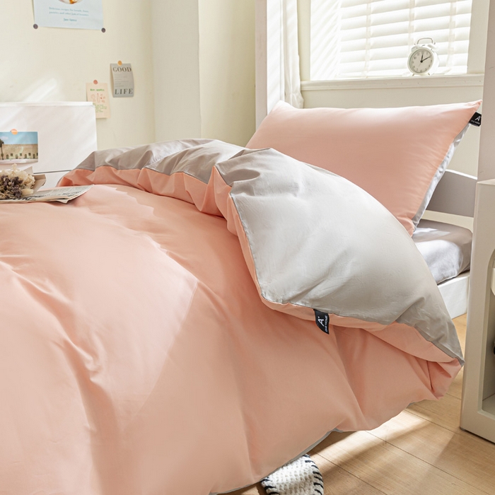 91家纺网 家纺一手货源 找家纺 涵宸家纺 2025新款全棉拼色纯色宿舍套件-米兰 米兰（烟粉-梧桐灰）