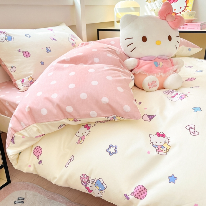 91家纺网 家纺一手货源 找家纺 暮思家居 2025新款三丽鸥授权全棉少女印花系列学生宿舍三件套四件套 甜筒凯蒂