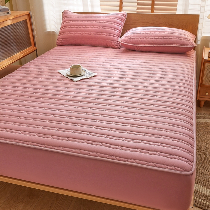 91家纺网 家纺一手货源 找家纺 雪云美2025新款全棉夹棉床笠斜纹A类纯棉床罩可定制尺寸 条纹- 棕红