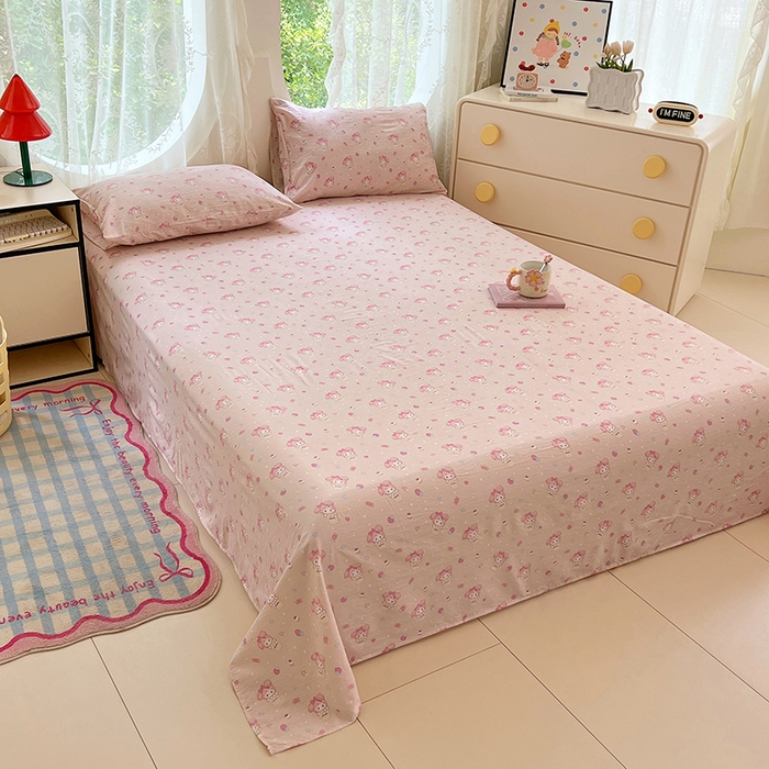 91家纺网 家纺一手货源 找家纺 彩韵家纺 2025新款印花木m双层纱床单系列 木m双层纱-马卡兔兔