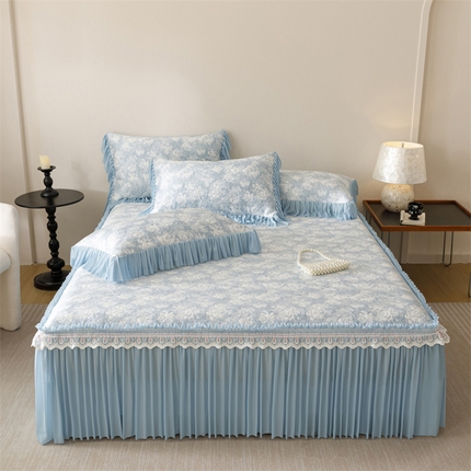 （总）好儿喜家纺 2025新款海洋丝凉感豆豆床裙凉席-缤纷玫瑰