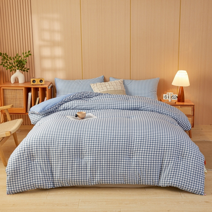 91家纺网 家纺一手货源 找家纺 美尔惠家纺 2025新款无印水洗棉格子春秋被冬被被子被芯学生季被芯 蓝小格