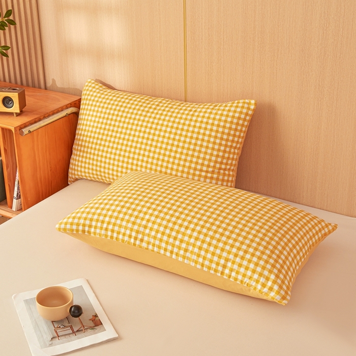 91家纺网 家纺一手货源 找家纺 美尔惠家纺 2025新款无印水洗棉格子春秋被冬被被子被芯学生季被芯 黄小格