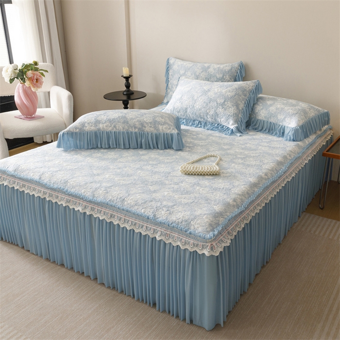 91家纺网 家纺一手货源 找家纺 （总）好儿喜家纺 2025新款海洋丝凉感豆豆床裙凉席-缤纷玫瑰