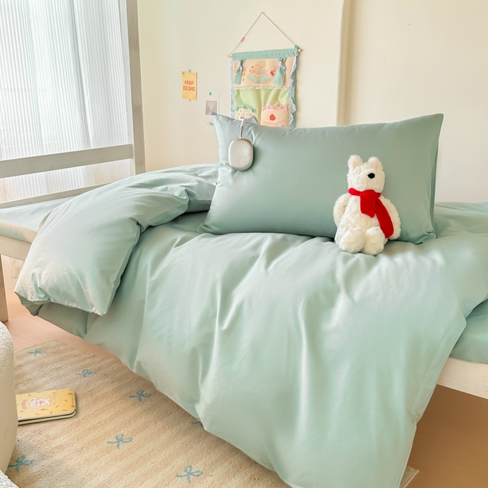 91家纺网 家纺一手货源 找家纺 简冠家纺 2025新款13372全棉纯色学生三件套 浅绿