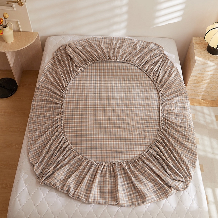 91家纺网 家纺一手货源 找家纺 DoDo 兜兜 2025新款全棉纯棉水洗棉大床床笠【可定做尺寸】 麦田-咖