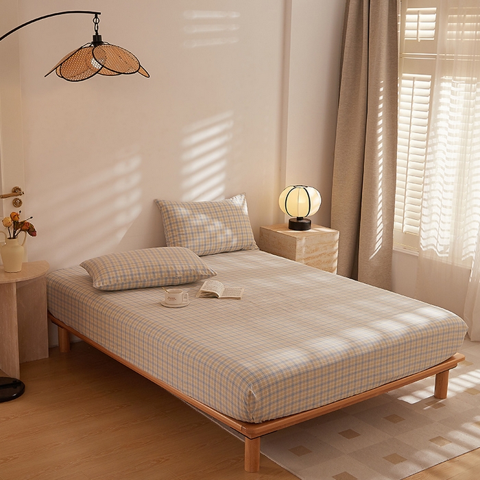 91家纺网 家纺一手货源 找家纺 DoDo 兜兜 2025新款全棉纯棉水洗棉大床床笠【可定做尺寸】 麦田-灰蓝