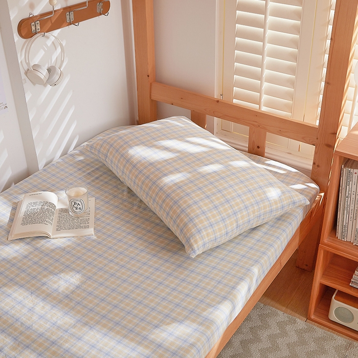 91家纺网 家纺一手货源 找家纺 DoDo 兜兜 2025新款全棉纯棉水洗棉学生床笠【可定做尺寸】 麦田-灰蓝